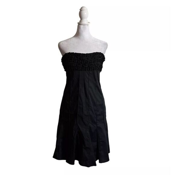 Venus Black Strapless Pleated Midi Dress Y2K Style Womens Designer US Size 6 - Picture 1 of 7